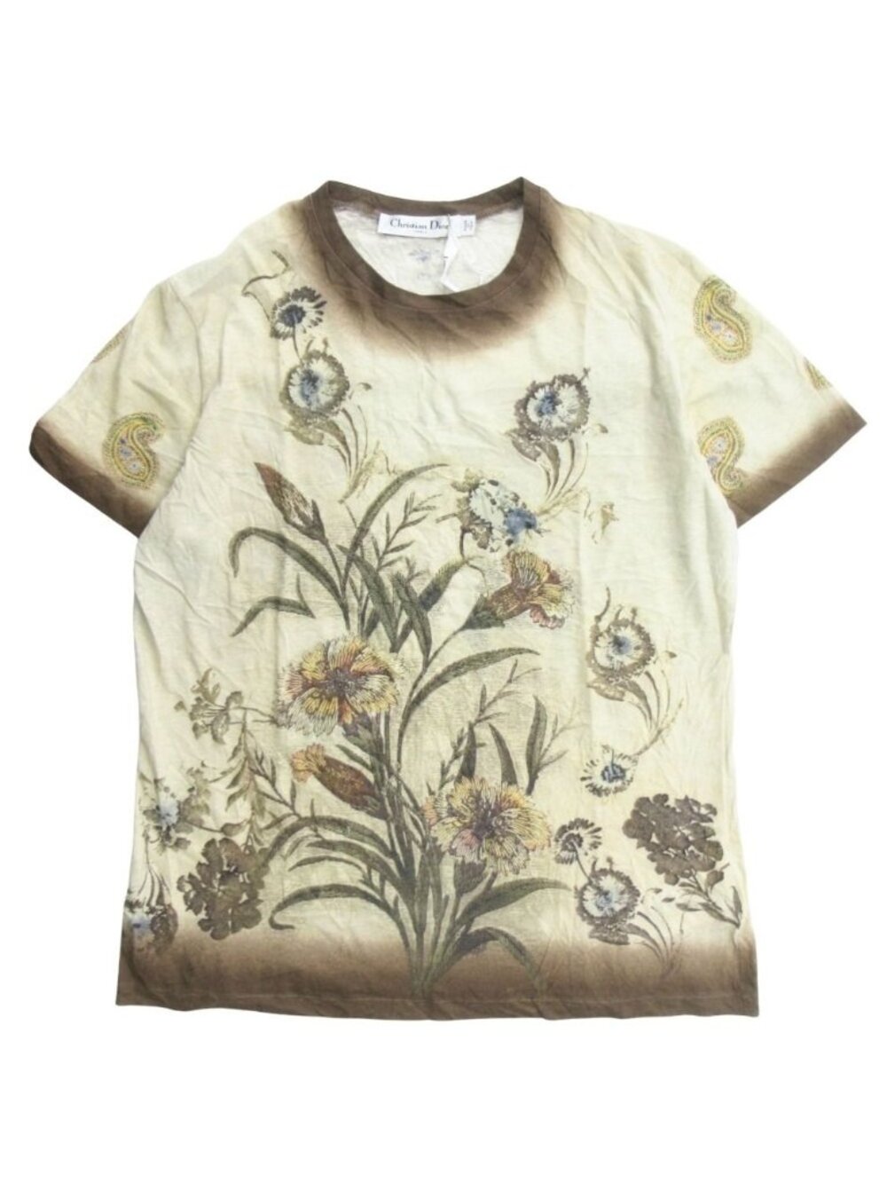 Dior Cotton Linen Botanical T-Shirt Sheer Paisley Beige L